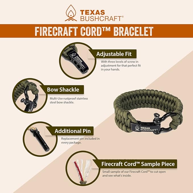Texas Bushcraft Firecraft Cord Survival Bracelet – Paracord Bracelet - Image 7