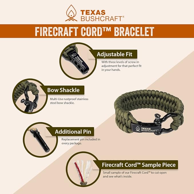 Texas Bushcraft Firecraft Cord Survival Bracelet – Paracord Bracelet - Image 7