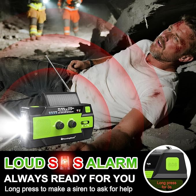 Emergency Crank Weather Radio, 14800mWh Solar Hand Crank Portable AM/FM/NOAA - Image 5
