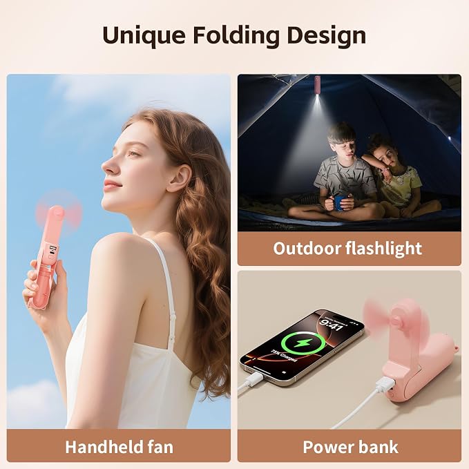 Mini Handheld Fan, USB Rechargeable 3 IN 1 Personal Cooler Fans - Image 2