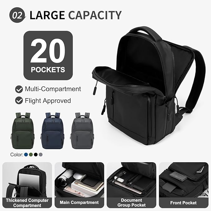 Waterproof Laptop Backpack for Men & Women, Flight Approved Anti-Theft Daypack - Image 4
