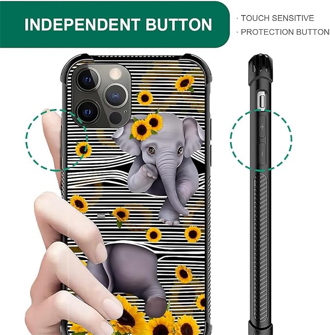for iPhone 11 Pro Max Case, Cute Little Elephant Sunflower White Line Art - Image 6