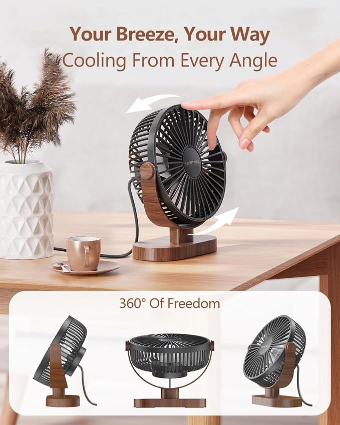 SWEETFULL 6.5 Inch USB Small Desk Fan, 3 Speeds Quiet Portable Desktop Table Fan - Image 5