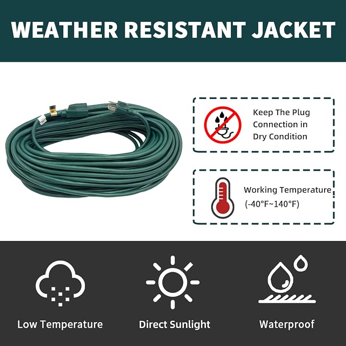 100FT Outdoor Extension Cord-16/3 SJTW Durable Green Extension Cable - Image 7