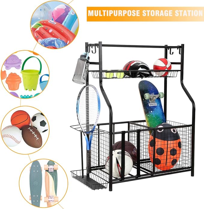 Snail Garage Sports Equipment Storage Organizer Sports Ball Storage Rolling Cart - Image 4