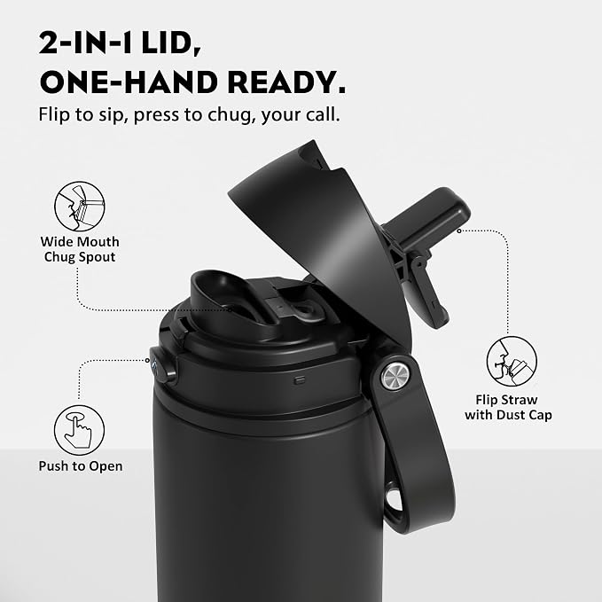 POWCAN 18 oz Insulated Water Bottle: 2-in-1 Push-Button Spout & Quick-Flip Straw - Image 2