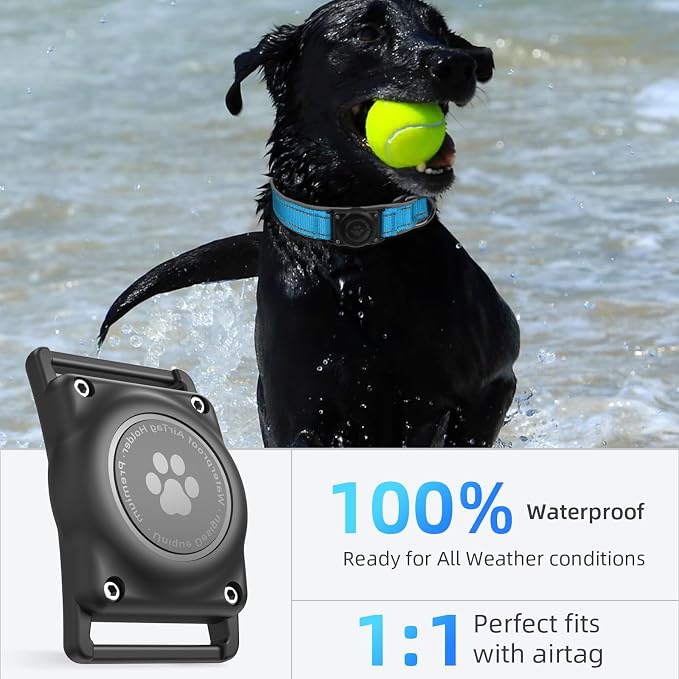 AirTag Dog Collar, IP68 Waterproof Air Tag Dog Collar Holder, Reflective - Image 2