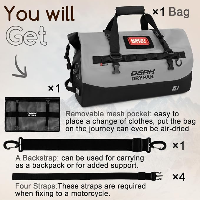 OSAH DRYPAK Waterproof Duffel Bag 25L/40L/60L – Heavy-Duty Motorcycle Tail Bag - Image 8