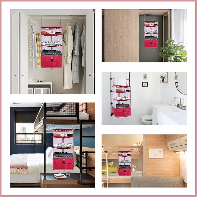 Surblue Hanging 3-Shelf Closet Organizer Pocket Collapsible Washable Oxford - Image 7