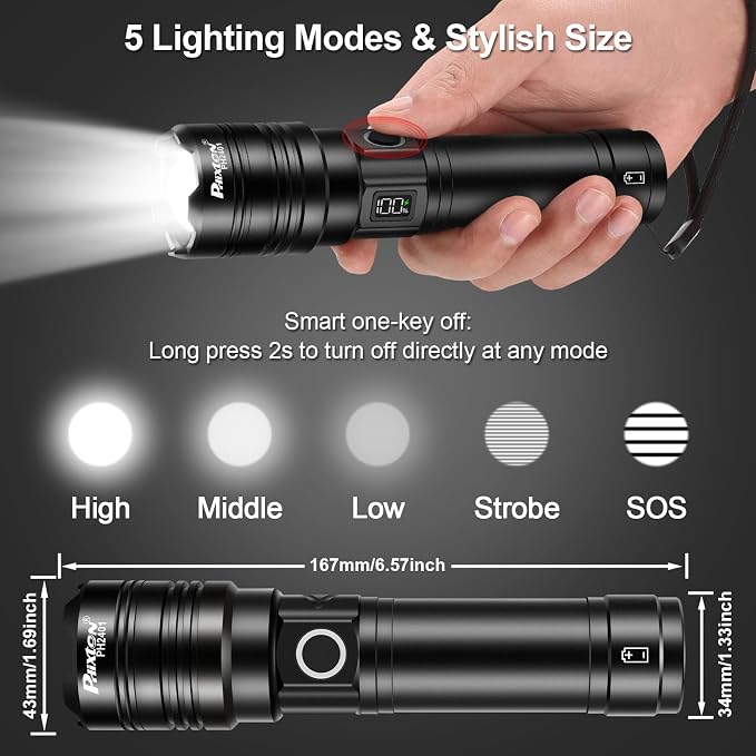 PHIXTON Rechargeable Flashlights 100000 High Lumens Long Range 3280 FT - Image 4