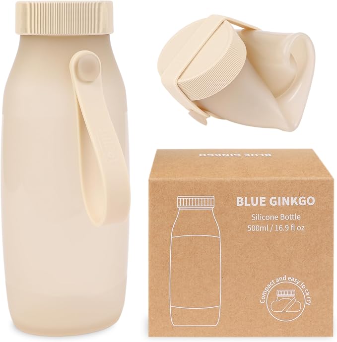BLUE GINKGO Collapsible Water Bottle – Lightweight, Foldable Silicone Bottle by BLUEGINKGO