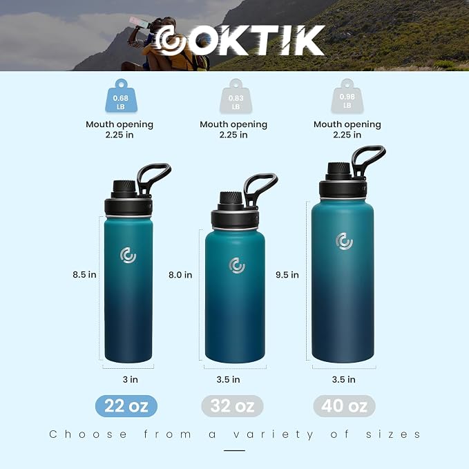 Sports Water Bottle 22oz, Insulated Water Bottle - Image 2