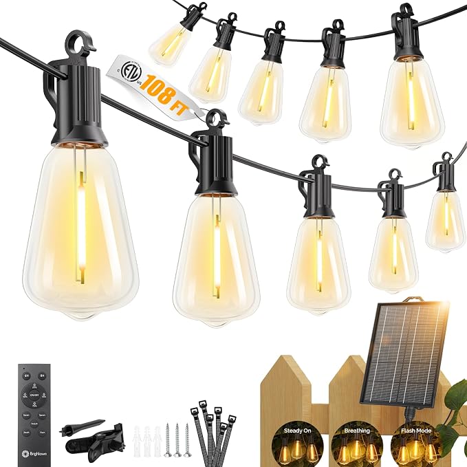 Brightown 108FT Solar String Lights Outdoor Waterproof, Patio Lights by Brightown