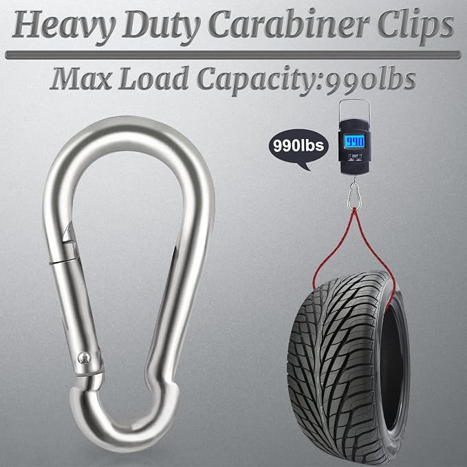 Locking Carabiner Clips, Stainless Steel Spring Snap Hook Locking Carabiner - Image 6