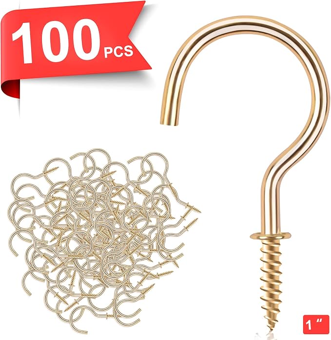 Cup Screw Hooks, 100 Pack 1 inch Metal Screw in Ceiling Plant Hanger Wind - Image 2