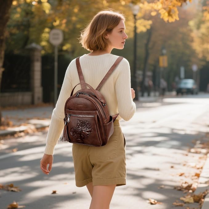 Mini Backpack Purse for Women, Embossed Leather Small Backpack Fashion Travel - Image 2