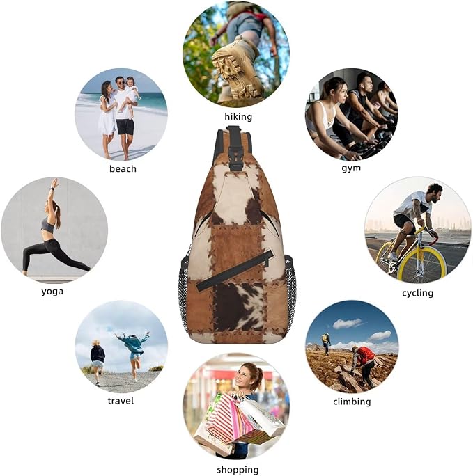 Cow Print Crossbody Sling Bags for Women Men Abstract Leather Texture Closeup - Image 5