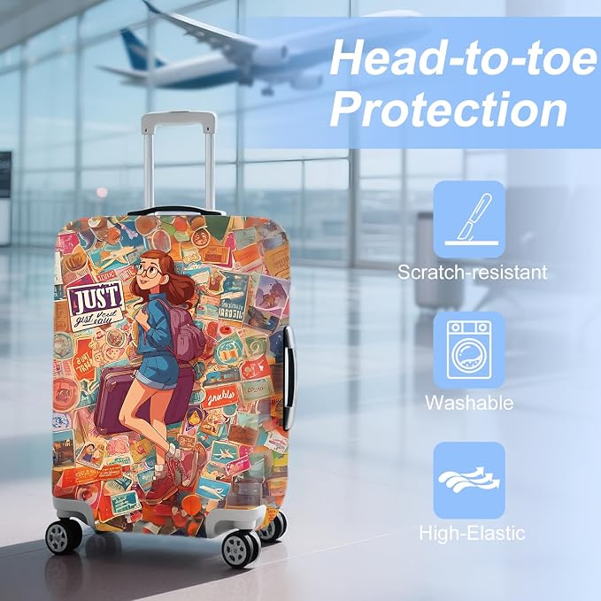 ANNA QUEEN Vintage Travel Stickers Gir Luggage Cover -Stretchable Airplane - Image 3
