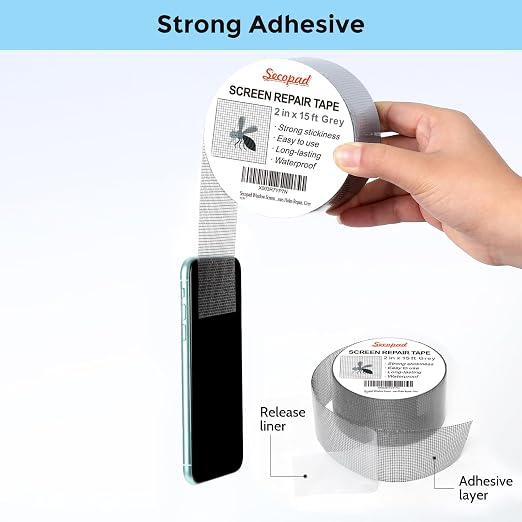 Secopad Grey Window Screen Repair Tape, 2IN X 15FT Screen Repair Kit - Image 3