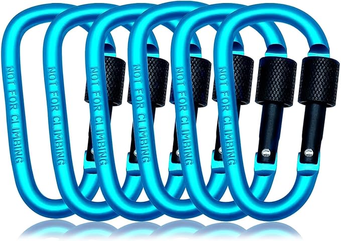 6 Pack Small Locking Carabiner, 3 Inch Aluminum D-Shape Snap Hook by MORNLIGHT