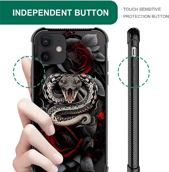 for iPhone 12/12 Pro Case, Entwined Rose Snake Pattern Graphic Design Girl Boy - Image 4