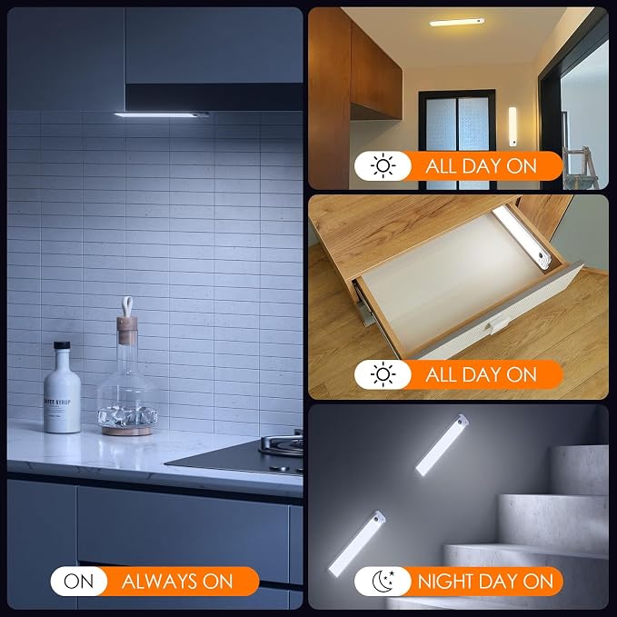 RUIKORING 8.5" Under Cabinet Lighting 6 Pack, 3 Colors, Motion Sensor Light - Image 4