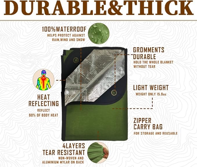 Heavy Duty Survival Blanket -Multifunctional Reflective Tarp Thermal Blanket - Image 3