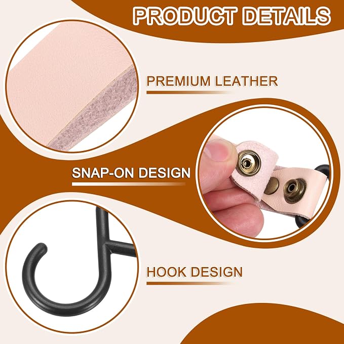 uxcell 5pcs PU Leather Hooks, Leather Straps - Image 3