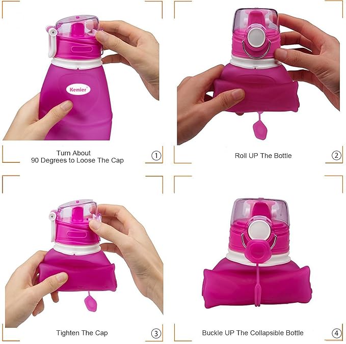 Kemier Collapsible Silicone Water Bottles-750ML, Medical Grade, BPA Free Travel - Image 5