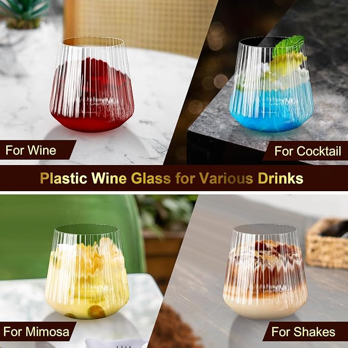 Lueumxc 20 Pack Plastic Ribbed Wine Glasses, 14Oz Origami Disposable Wine - Image 7