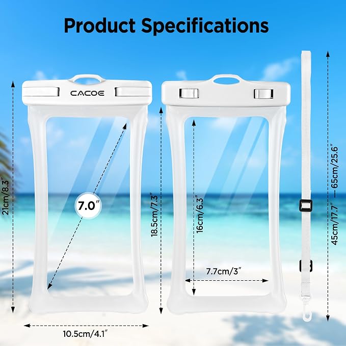 CACOE Floating Universal Waterproof Phone case 2 Pcs-Up to 7.0", Waterproof - Image 7