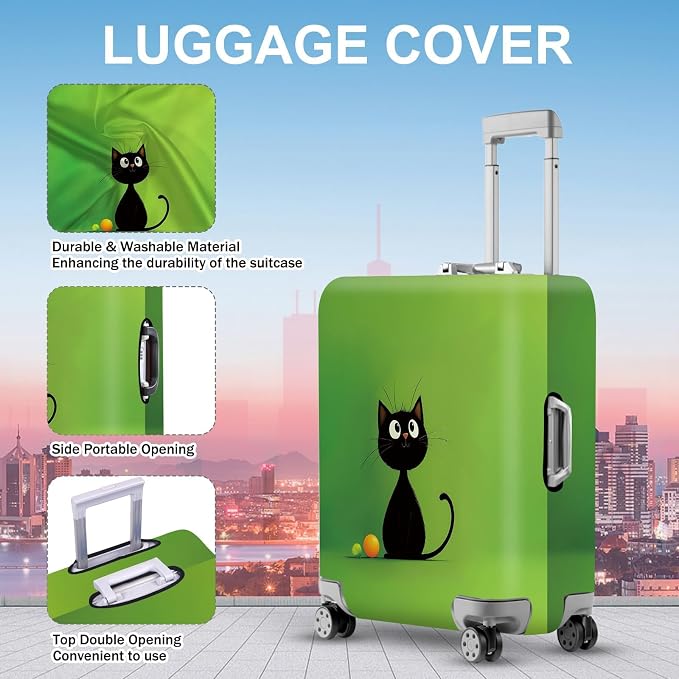 ANNA QUEEN Cute Black Cat Luggage Cover, Minimal Cartoon Suitcase Cover - Image 2