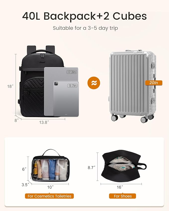 LOVEVOOK 40L Travel Backpack for Women Men, TSA Personal Item Travel Bag Fits - Image 4