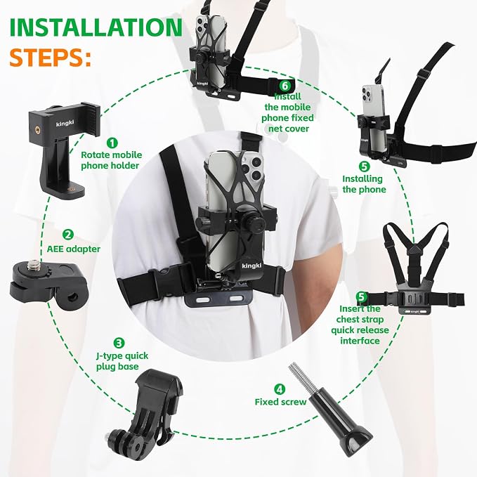 KINGKI Mobile Phone Chest Strap Harness Mount Head Strap Holder Kit - Image 3