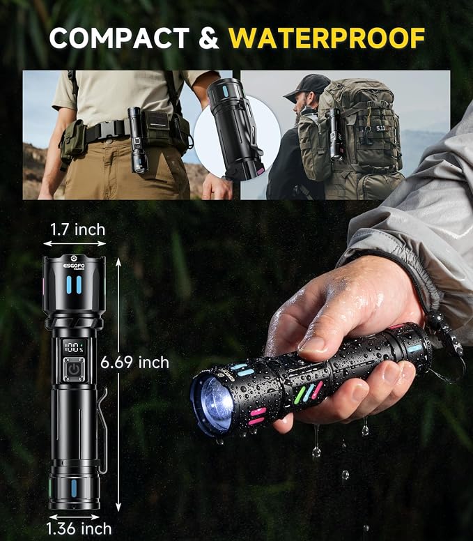 Esgofo Rechargeable Flashlights High Lumens 100000, Single Click Button Design - Image 6