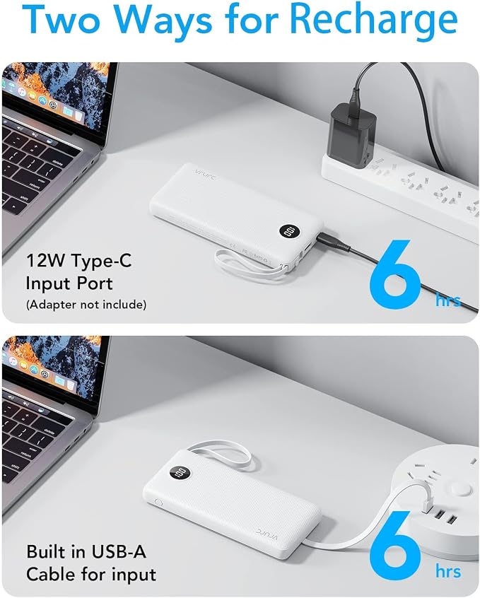 VRURC Portable Charger Power Bank, USB C Battery Pack 10000mAh, 5 Outputs 2 - Image 6