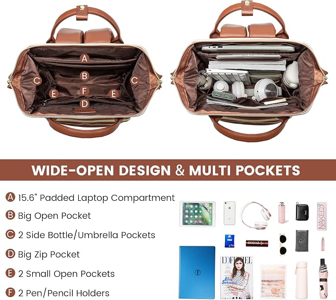 LOVEVOOK Leather Backpack for Women, 15.6 inch Laptop Backpack, Professional - Image 2