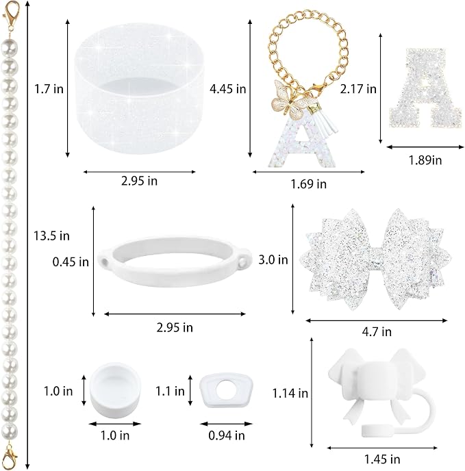 9PCS White for Stanley Cup Accessories Set Bling Initials Bow Charms for - Image 3