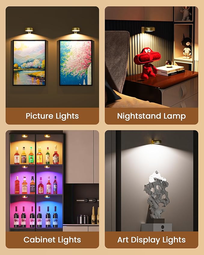 Picture Lights for Wall, Wireless 2000mAh Rechargeable Magnetic LED Puck Lights - Image 3