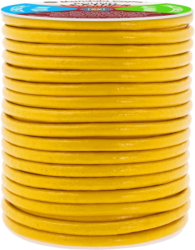 Mandala Crafts Round Genuine Mustard Yellow Leather Cord - Image 2