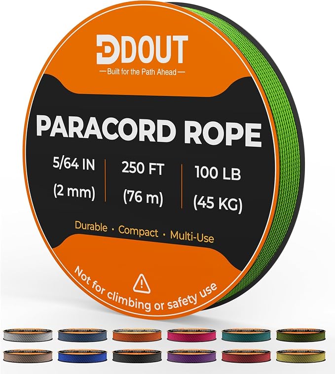 DDOUT 2mm Paracord 100lb, Thin Micro Paracord Rope, FLGreen 250FT Nylon Cord by DDOUTOutdoor