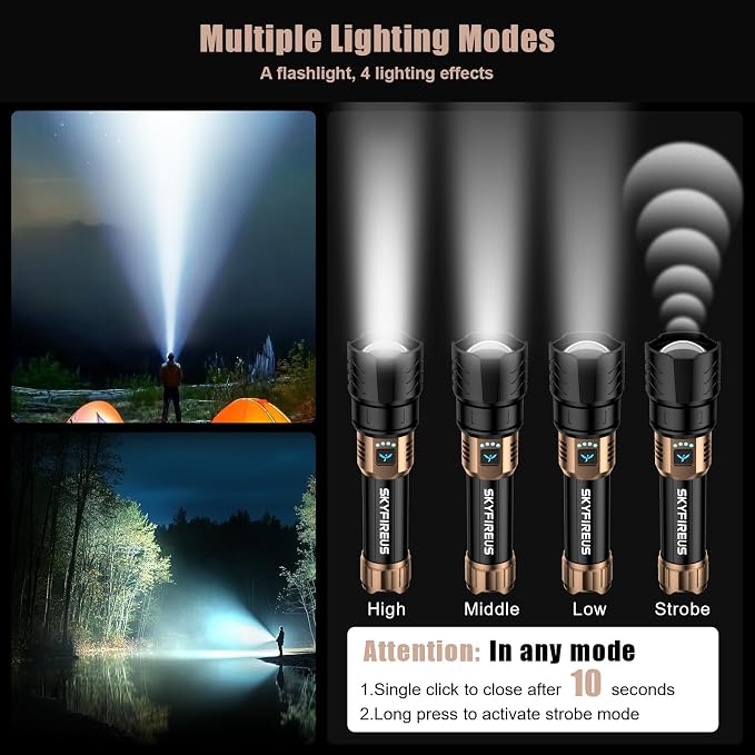SKYFIRE Rechargeable Flashlights High Lumens, 10000mAh Super Bright Flashlight - Image 5