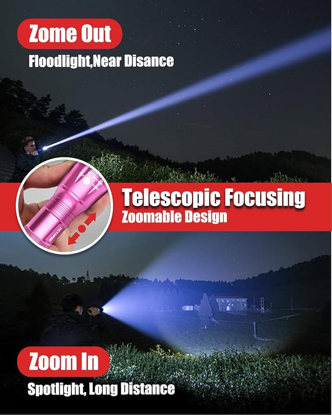 Victoper LED Flashlight 2 Pack Pink, Bright High Lumens Tactical Flashlights - Image 3