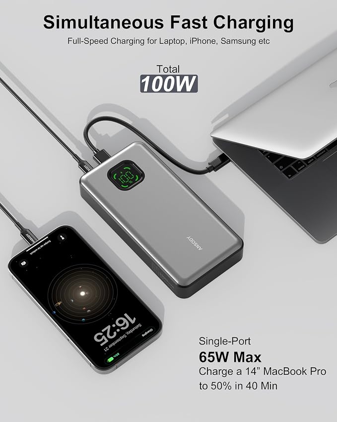 65W Power Bank, 25000mAh Travel Essential USB C Laptop Portable Charger - Image 3