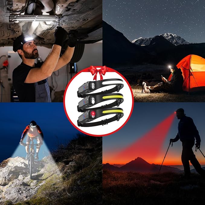 Headlamp Rechargeable 3Pack, 230° Wide Beam LED Headlamp, 7Mode Headlamps - Image 6