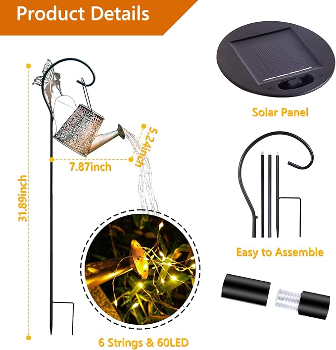 SRNPMIU Solar Watering Can Light, Solar Outdoor Decorative, Garden Decor Lights - Image 3