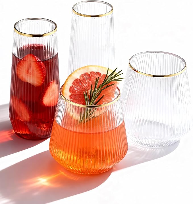 48 Pack Disposable Ribbed Origami Ripple Plastic Glasses Set by BESTSTAR