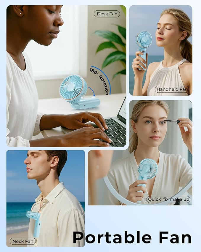 TUNISE Portable Handheld Fan, 180 Adjustable, 6 Speed Wind, USB Rechargeable - Image 7