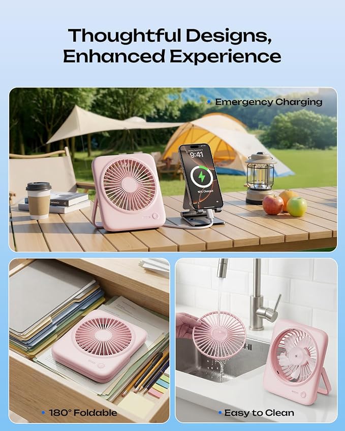 Otlonpe Personal Portable Desk Fan, 4000mAh Small Rechargeable Portable Fan - Image 6