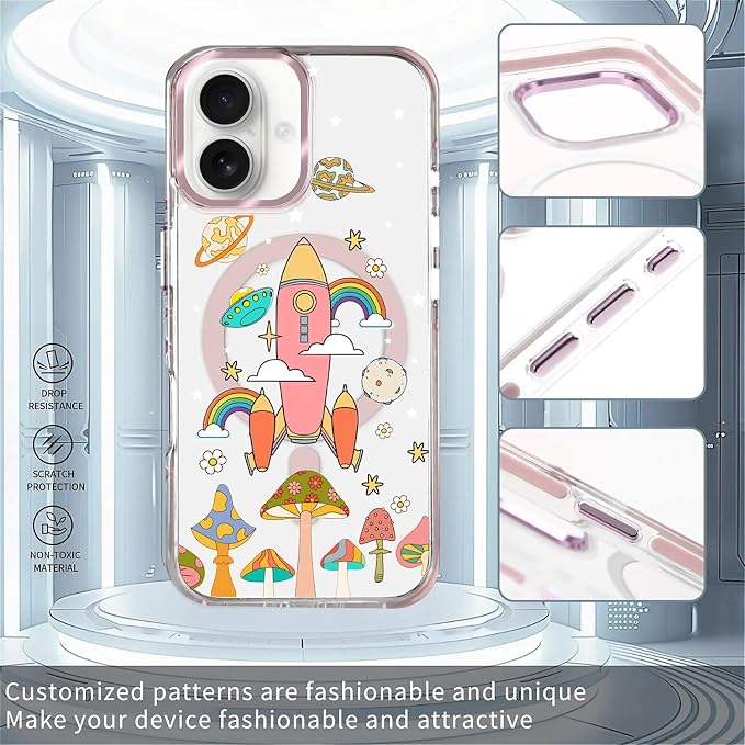 Case for iPhone 16, Spaceship Mushroom Phone Case Design，for Women Girls - Image 2